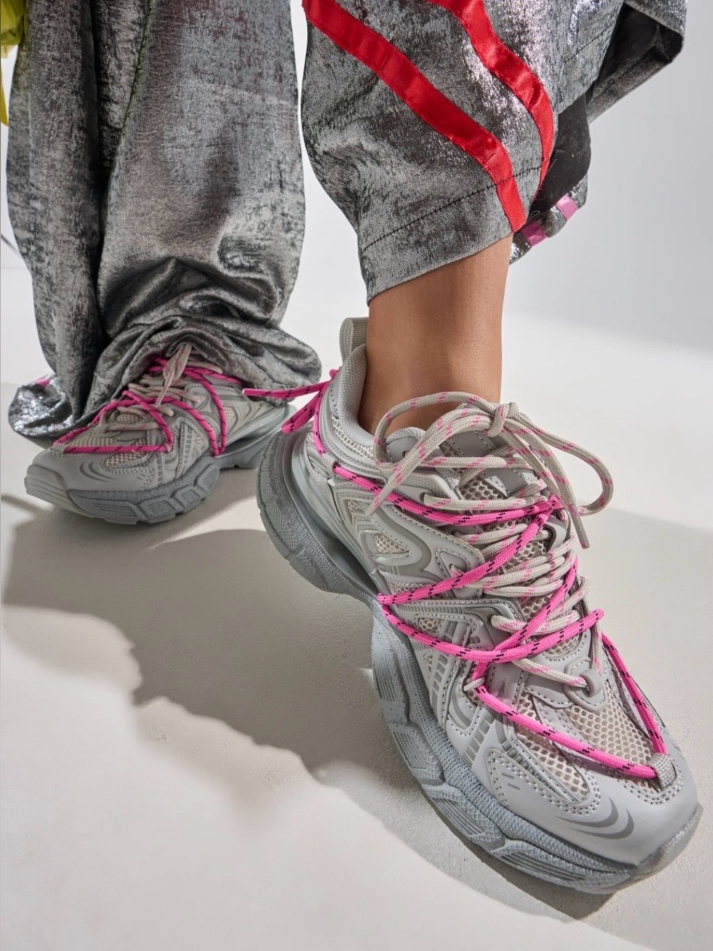 AZALEA WANG Satine Grey Lace Up Sneakers 9 NEW